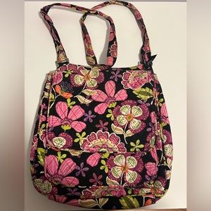 Vera Bradley-crossbody purse, black with colored flowers print